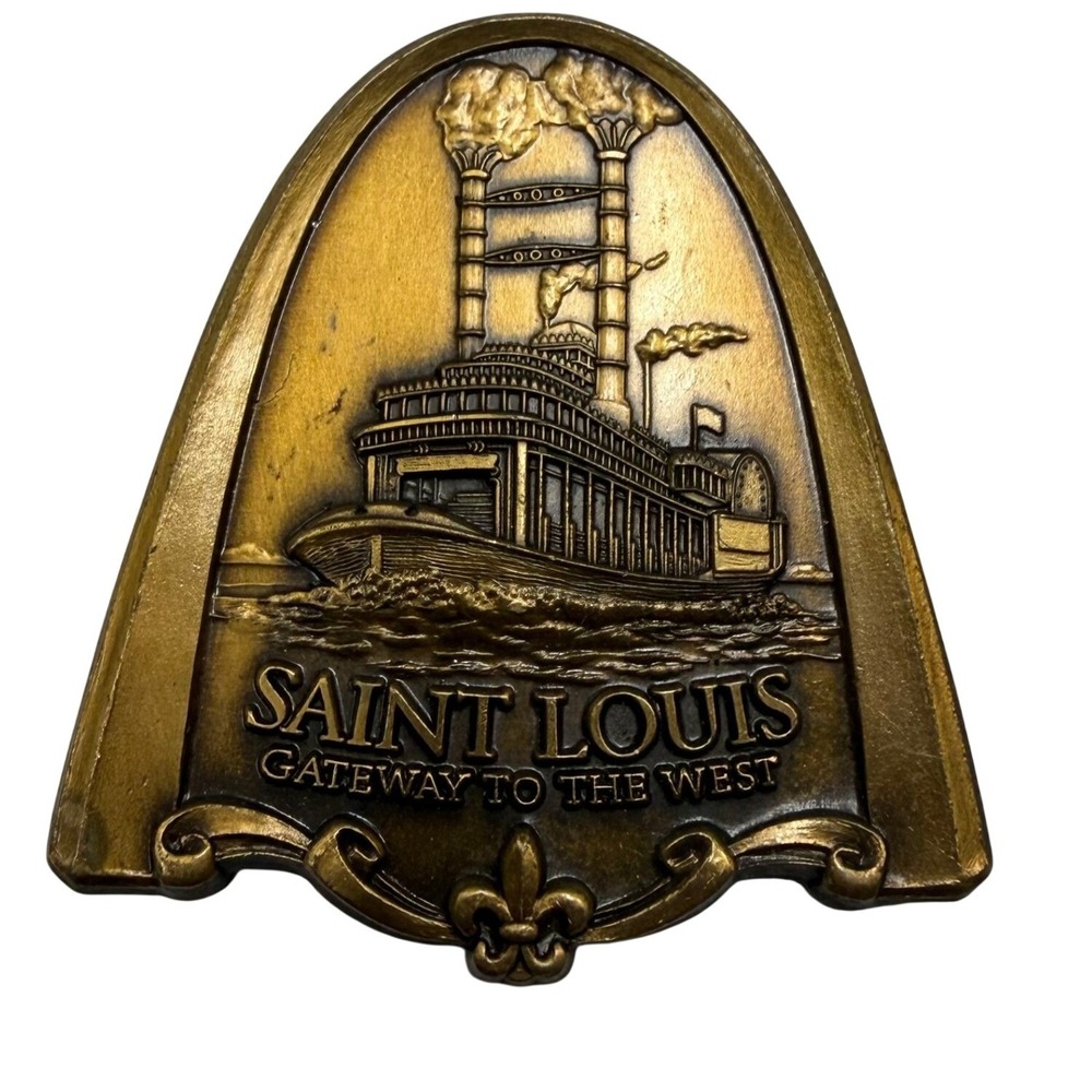 Vintage Saint Louis Gateway to the West Steamboat Bronze Tone Souvenir Plaque
